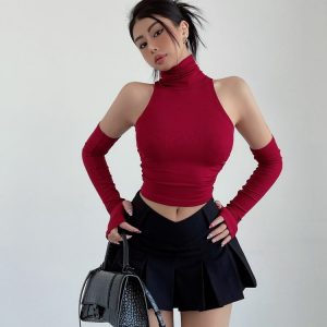 Y2K Aesthetic Coquette V-Shaped Mini Skirt with Ruffle Detail