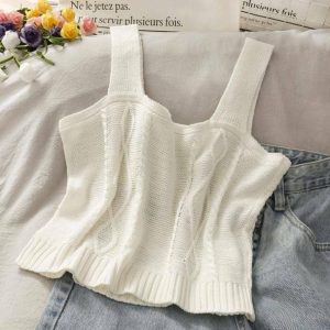 Y2K Aesthetic Coquette Vintage Flower Knitted Top for Trendy Outfits