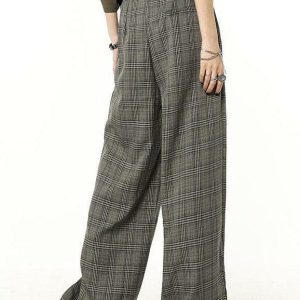 Y2K Aesthetic Coquette Wide Leg Plaid Pants for Trendy Outfits