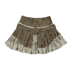 Y2K Aesthetic Coquette Woodland Mini Skirt with Ruffle Details