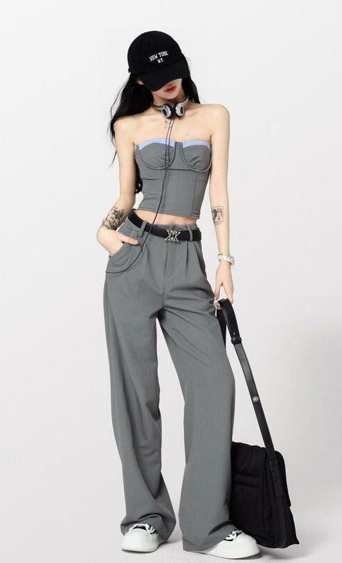 Y2K Aesthetic Corset Top & Wide Leg Pants Set for Trendy Outfits