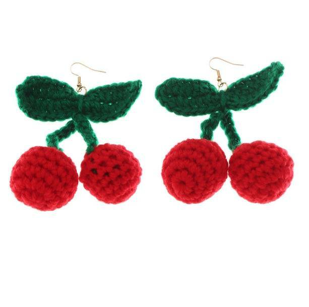 Y2K Aesthetic Crochet Cherry Earrings for Trendy Coquette Style