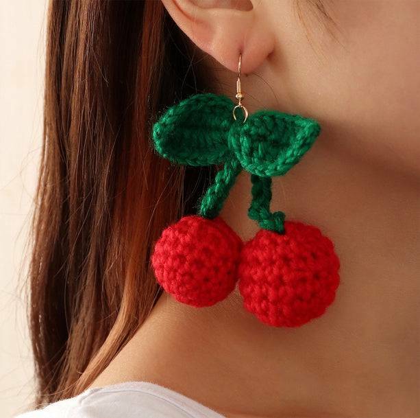 Y2K Aesthetic Crochet Cherry Earrings for Trendy Coquette Style