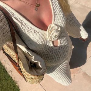 Y2K Aesthetic Crochet Maxi Dress with Ruffle Details and Bow Accents
