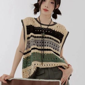 Y2K Aesthetic Crochet Sweater Vest - Trendy Coquette Style Top