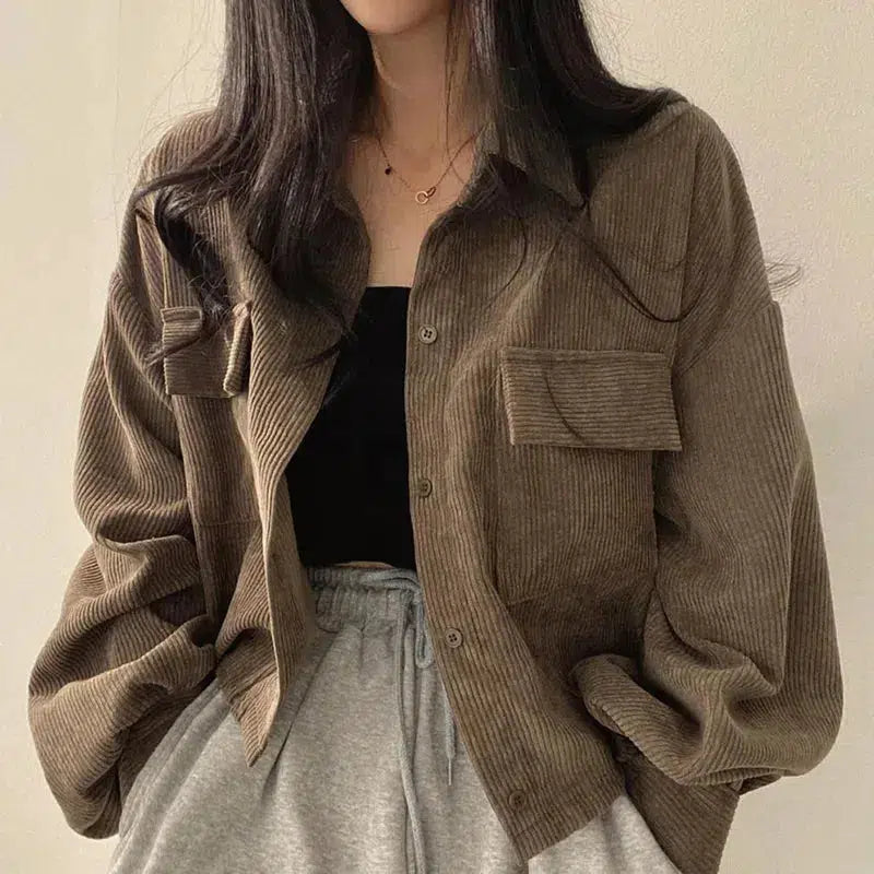 Y2K Aesthetic Cropped Corduroy Jacket with Bow Detail for Trendy Style