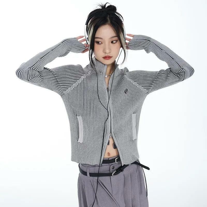 Y2K Aesthetic Cyber Zip-Up Turtleneck Cardigan for Trendy Styles