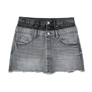 Y2K Aesthetic Dark Denim Mini Skirt with Ruffle Details & Buckle Accents