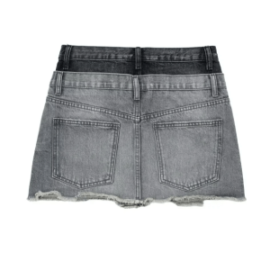 Y2K Aesthetic Dark Denim Mini Skirt with Ruffle Details & Buckle Accents