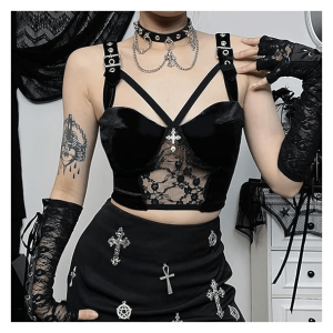 Y2K Aesthetic Dark Goth Velvet Crop Top for Trendy Fashionistas