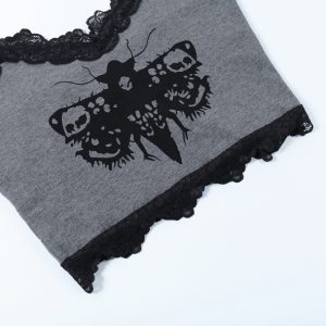 Y2K Aesthetic Death Moth Crop Top - Trendy Grunge & Coquette Style