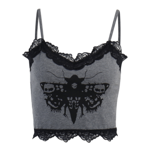 Y2K Aesthetic Death Moth Crop Top - Trendy Grunge & Coquette Style