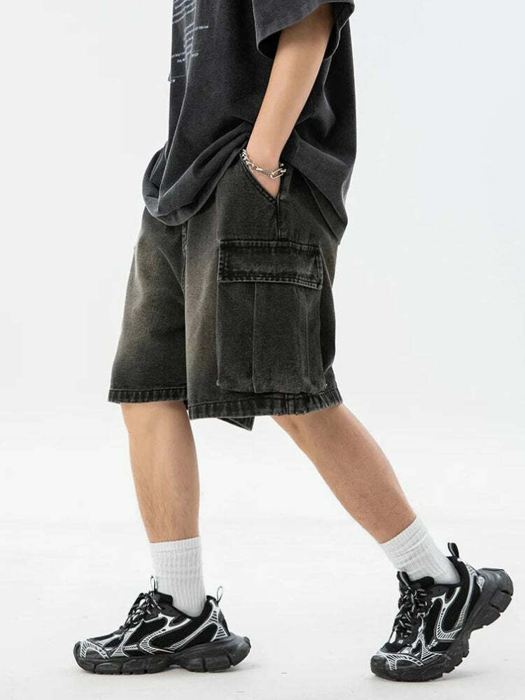 Y2K Aesthetic Denim Drawstring Wide Leg Cargo Shorts for Trendy Style