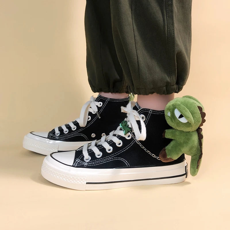 Y2K Aesthetic Dinosaur Canvas Shoes for Trendy Skater Outfits