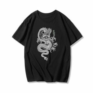 Y2K Aesthetic Dragon T-Shirt: Trendy Grunge & Coquette Style Top