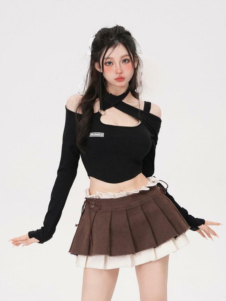 Y2K Aesthetic Drawstring Pleated Mini Skirt for Trendy Coquette Style