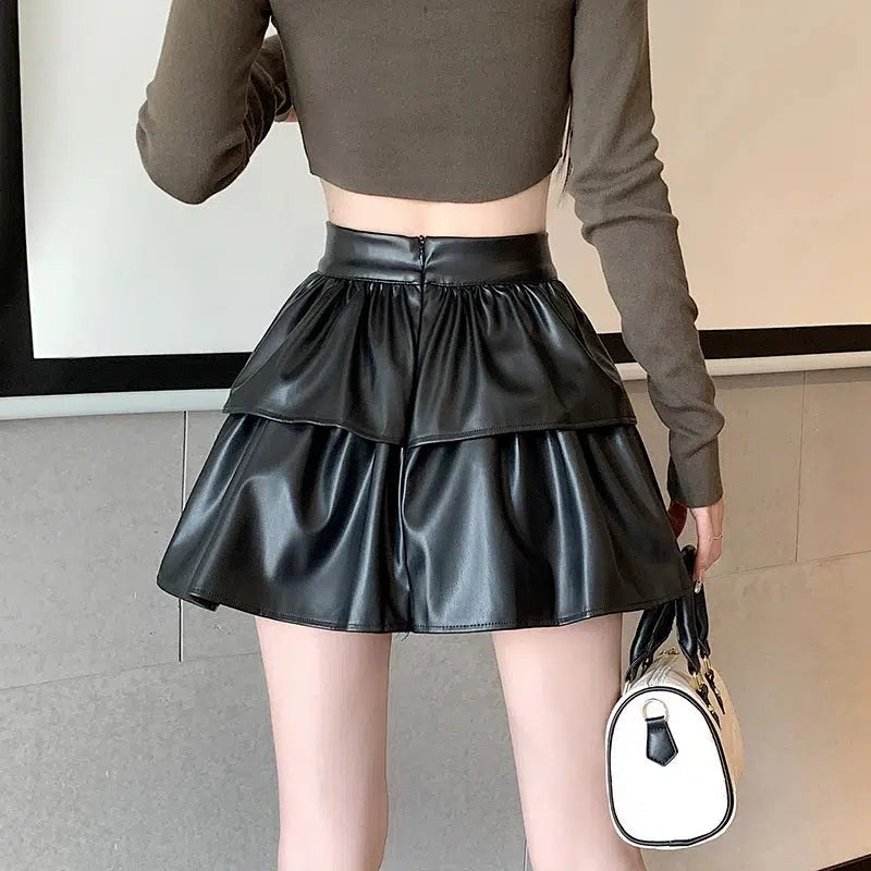 Y2K Aesthetic Faux Leather A-Line Mini Skirt for Trendy Outfits