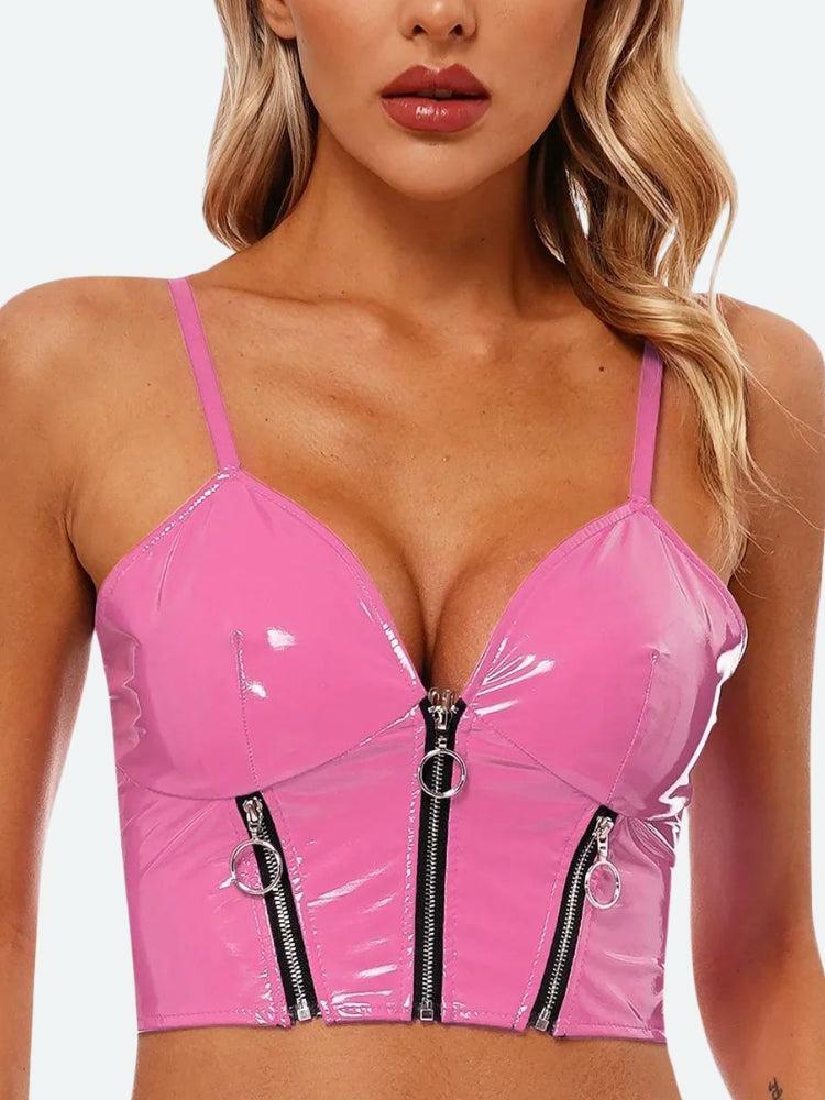 Y2K Aesthetic Faux Leather Bustier Crop Top for Trendy Coquette Style