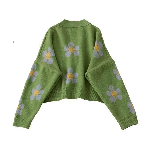 Y2K Aesthetic Floral Sweater with Ruffle Details and Cozy Vibes