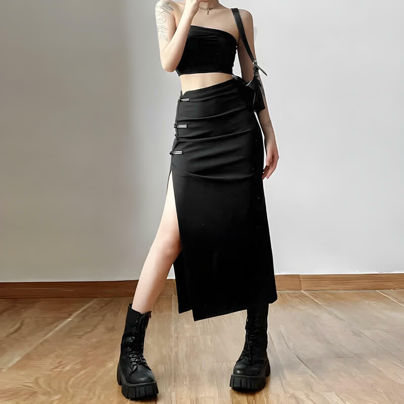 Y2K Aesthetic High Split Midi Pencil Skirt for Trendy Coquette Style