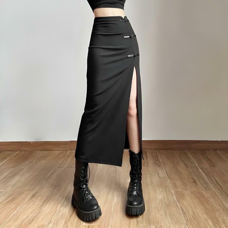 Y2K Aesthetic High Split Midi Pencil Skirt for Trendy Coquette Style