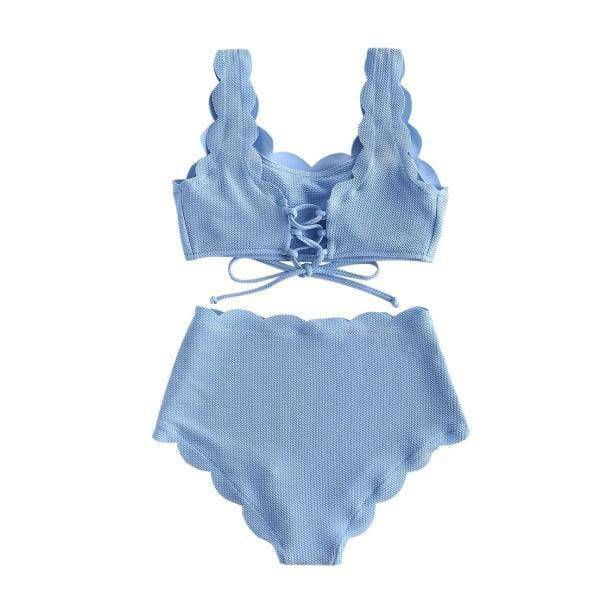 Y2K Aesthetic High Waist Vintage Bikini with Ruffle Details & Buckles