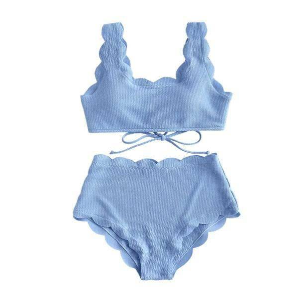 Y2K Aesthetic High Waist Vintage Bikini with Ruffle Details & Buckles