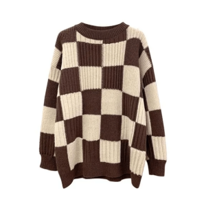 Y2K Aesthetic Oversized Checkered Sweater for Trendy Coquette Style