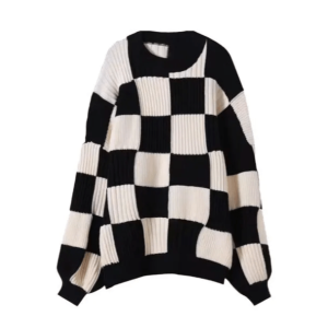 Y2K Aesthetic Oversized Checkered Sweater for Trendy Coquette Style