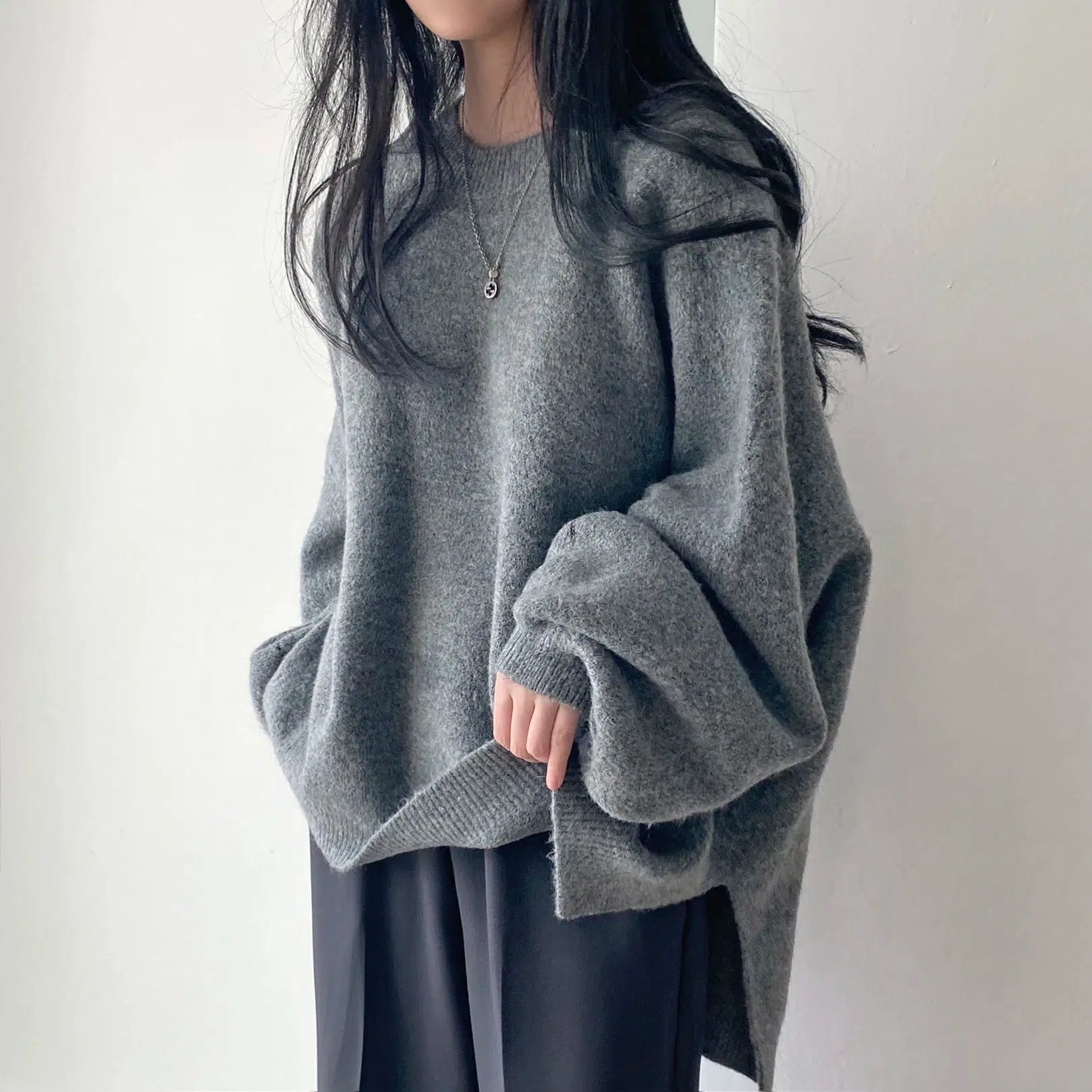 Y2K Aesthetic Oversized Knit Sweater with Bow Detail for Cozy Style