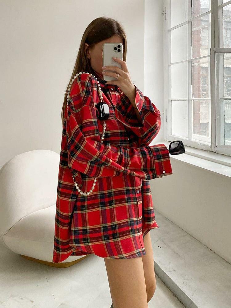 Y2K Aesthetic Oversized Plaid Shirt - Trendy Coquette Style Top