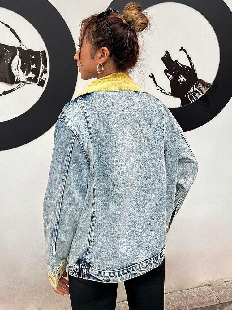 Y2K Aesthetic Patchwork Denim Jacket - Trendy Grunge Style Outerwear