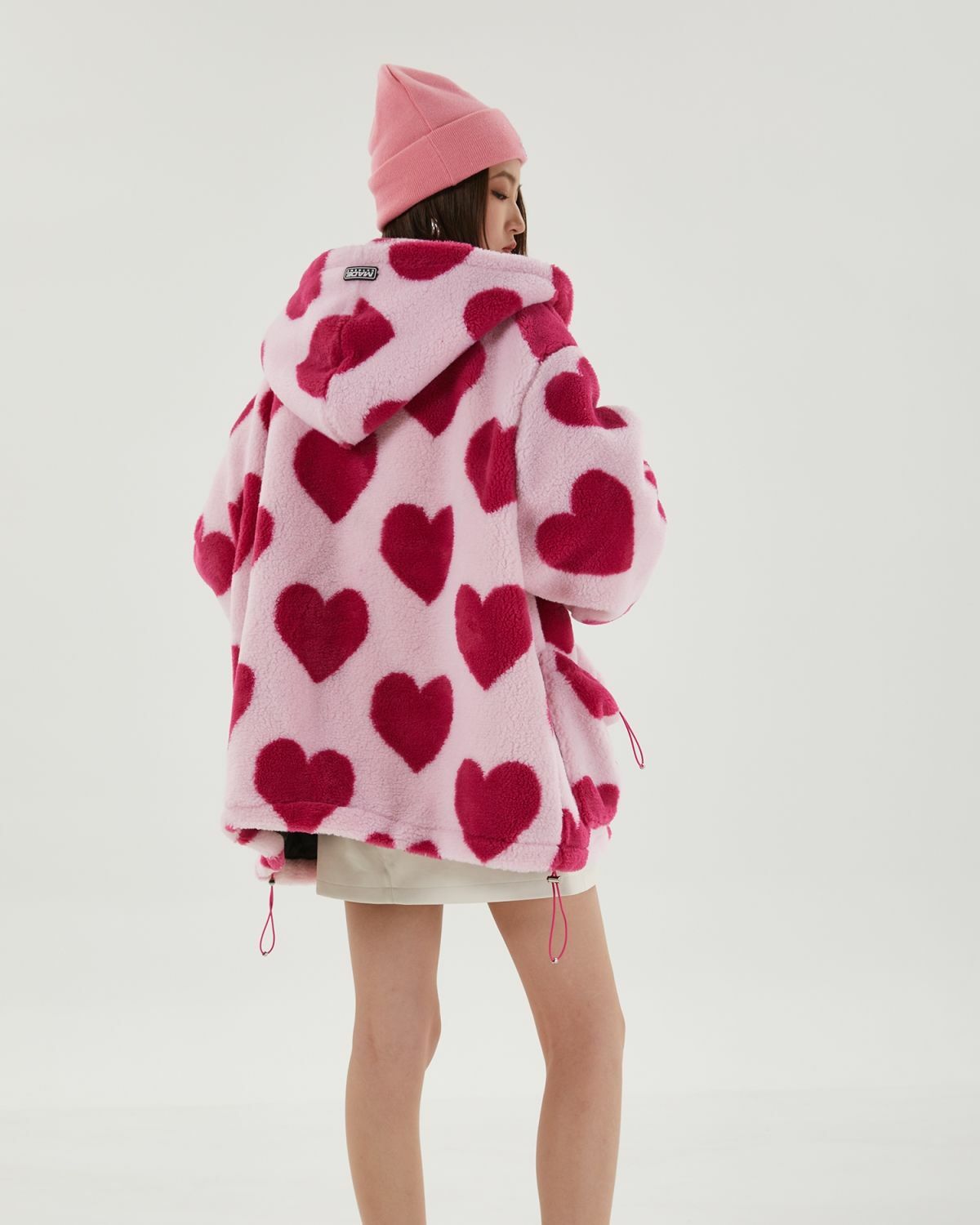 Y2K Aesthetic Pink Heart Pattern Hooded Jacket for Trendy Styles