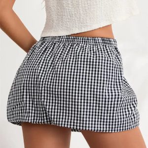 Y2K Aesthetic Plaid Bubble Mini Skirt with Ruffle Detail for Trendy Looks