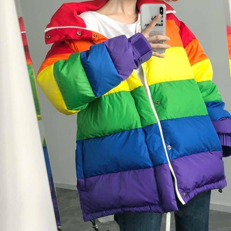 Y2K Aesthetic Puffy Rainbow Jacket for Trendy Coquette Style