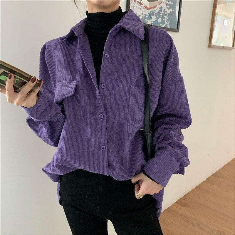 Y2K Aesthetic Purple Corduroy Casual Shirt for Trendy Outfits