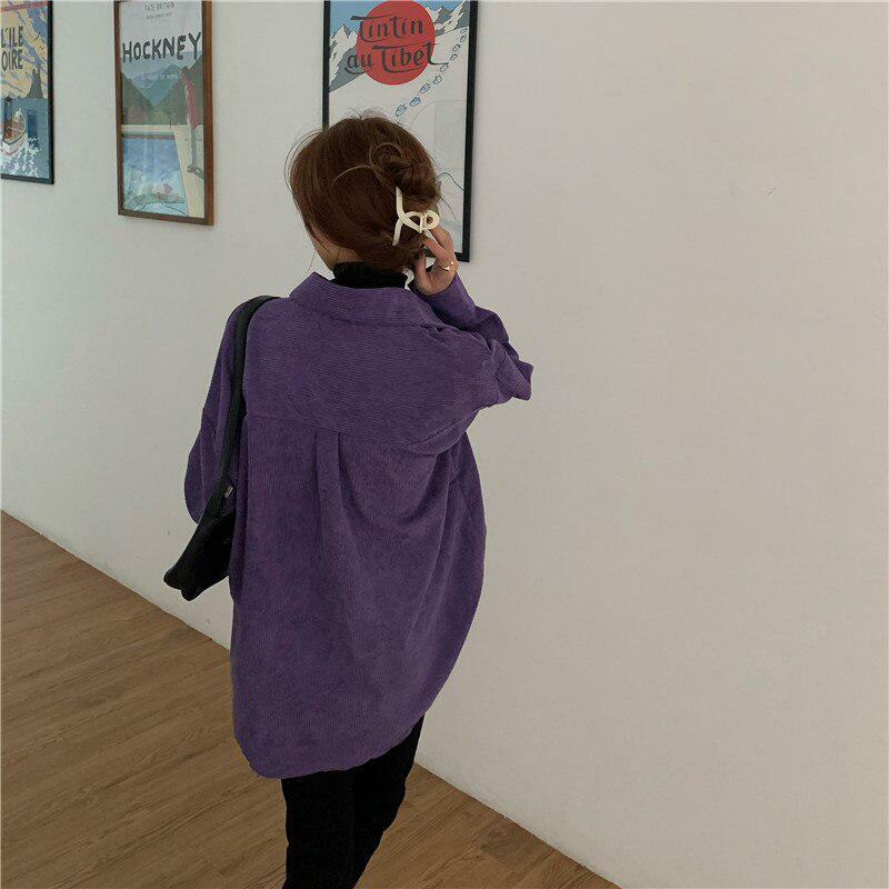 Y2K Aesthetic Purple Corduroy Casual Shirt for Trendy Outfits