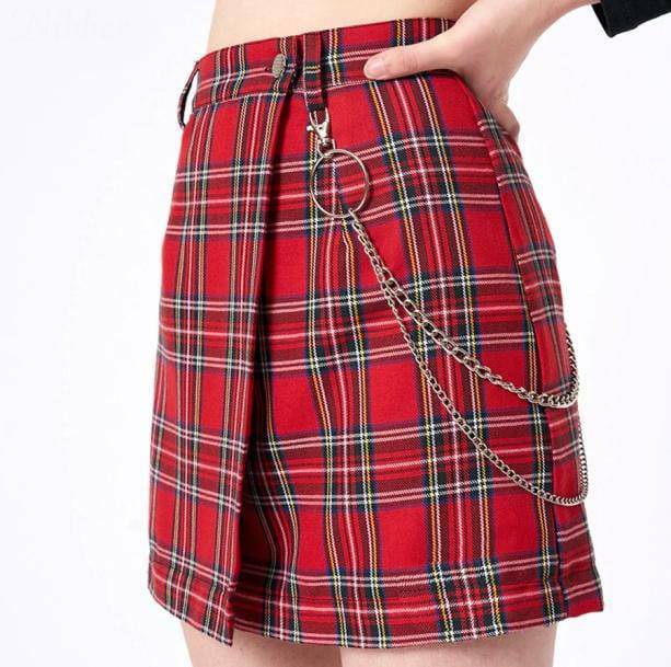 Y2K Aesthetic Red Checkered Skirt with Ruffle Hem for Trendy Looks