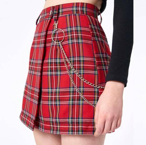 Y2K Aesthetic Red Checkered Skirt with Ruffle Hem for Trendy Looks