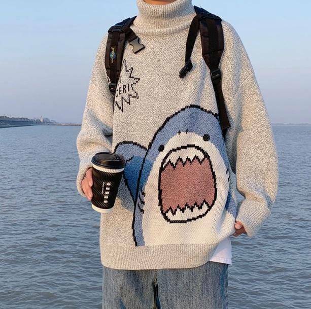 Y2K Aesthetic Shark Jaws Sweater: Trendy Grunge & Coquette Style