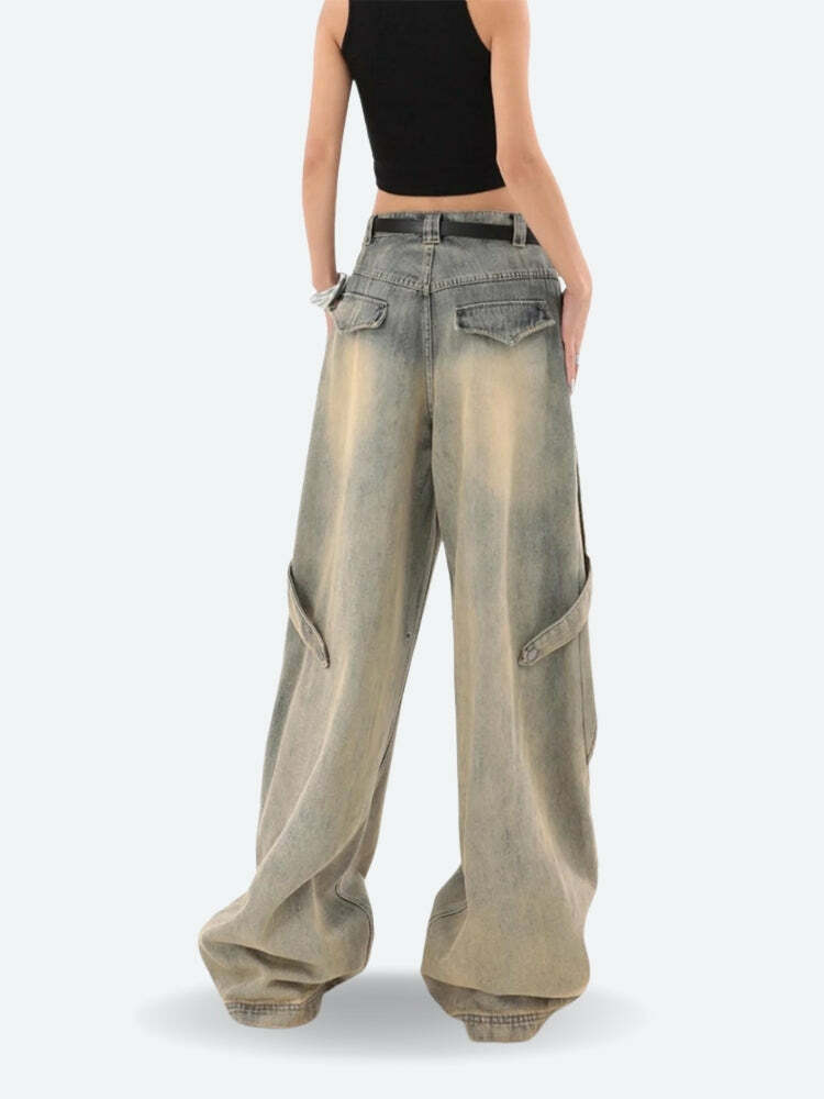 Y2K Aesthetic Skater Layered Denim Jeans with Ruffle Details