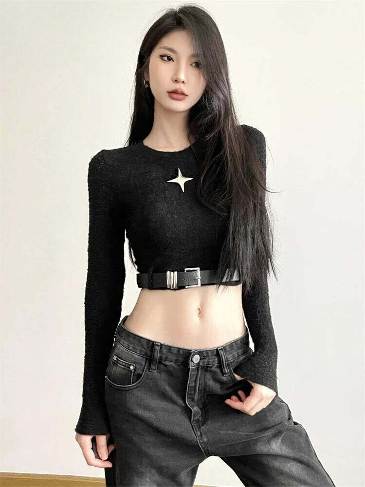 Y2K Aesthetic Star Belted Crop Top for Trendy Coquette Style