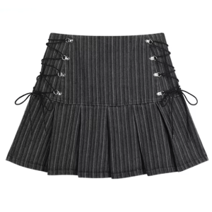 Y2K Aesthetic Striped Mini Skirt with Ruffle Hem for Trendy Looks