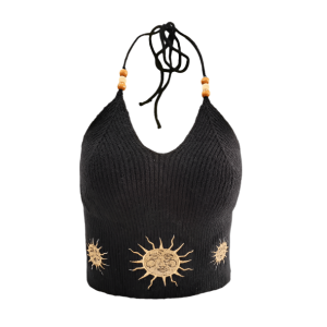 Y2K Aesthetic Sun Embroidery Crop Top for Trendy Coquette Style