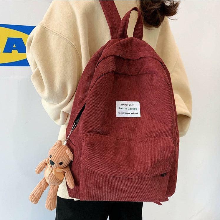 Y2K Aesthetic Teddy Bear Corduroy School Backpack for Trendy Style