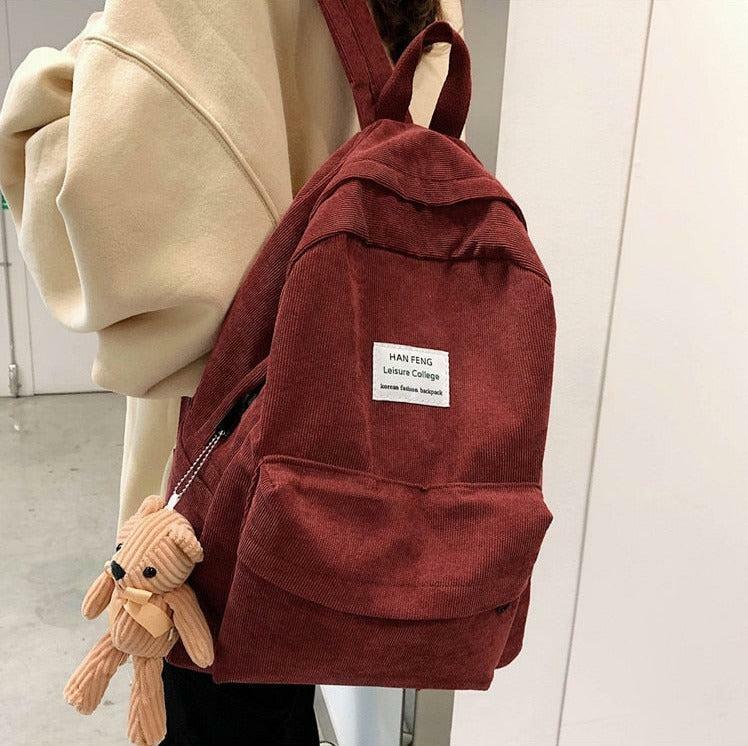 Y2K Aesthetic Teddy Bear Corduroy School Backpack for Trendy Style