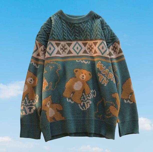 Y2K Aesthetic Teddy Bear Sweater: Cozy Grunge Style for Trendy Looks