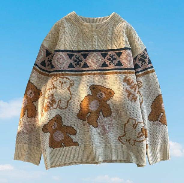 Y2K Aesthetic Teddy Bear Sweater: Cozy Grunge Style for Trendy Looks