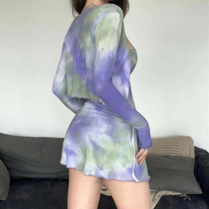 Y2K Aesthetic Tie Dye Bolero Mini Dress for Trendy Coquette Style