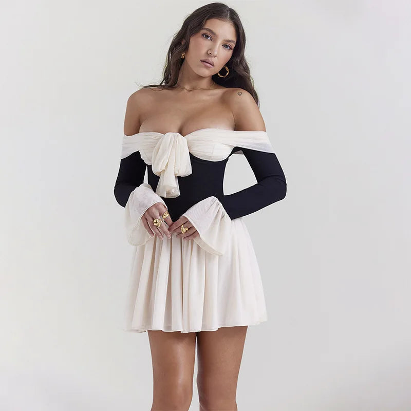 Y2K Aesthetic Tie Front Off Shoulder Corset Mini Dress for Trendy Looks